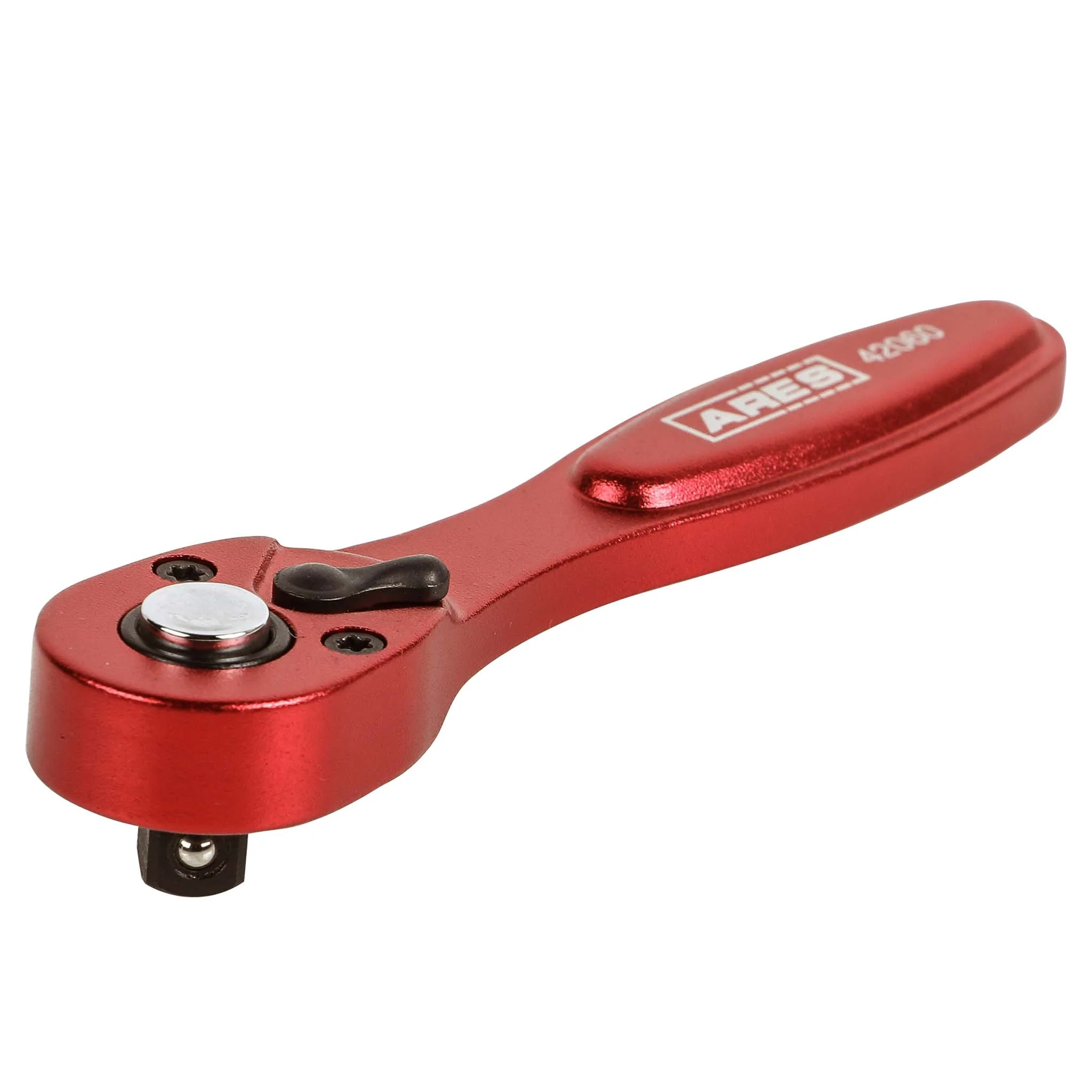 ARES 42060 - 1/4-Inch Drive 72-Tooth Anodized Aluminum Red Stubby Micro Ratchet