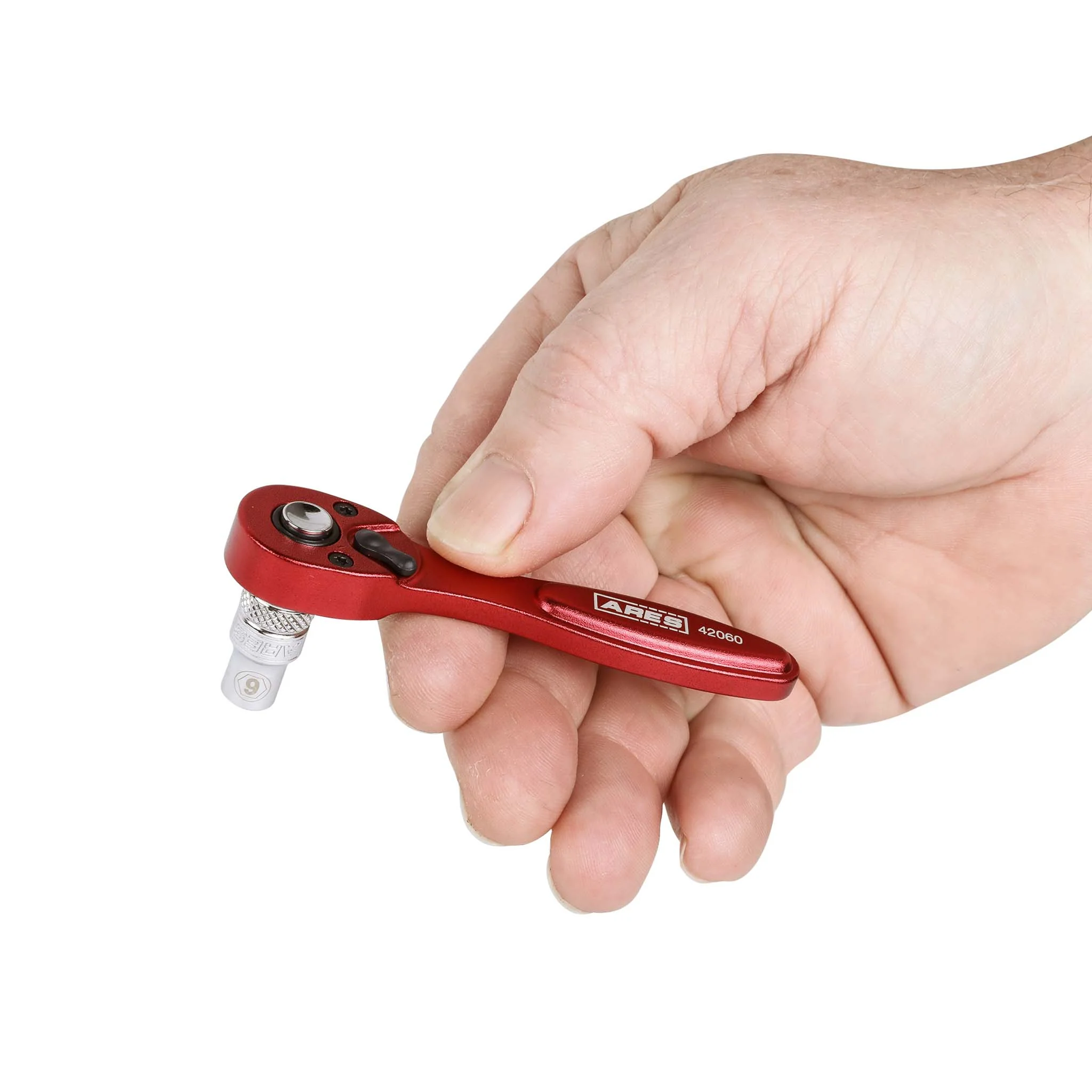 ARES 42060 - 1/4-Inch Drive 72-Tooth Anodized Aluminum Red Stubby Micro Ratchet - Image 7