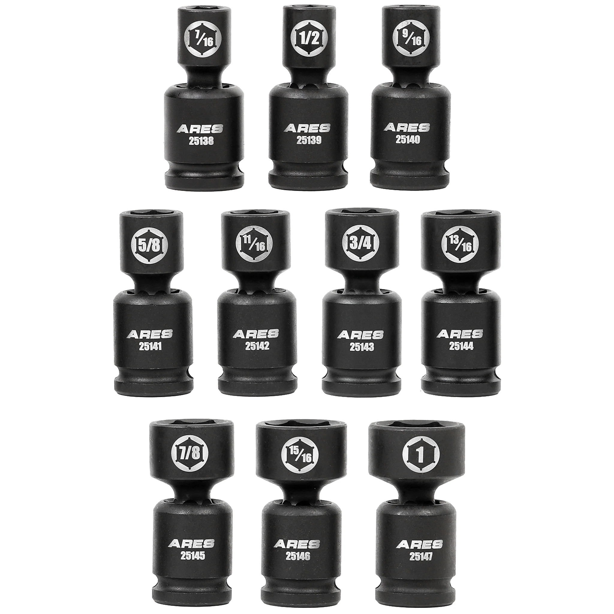 ARES 25137 - 10-Piece SAE Pinless Universal Swivel Impact Socket Set