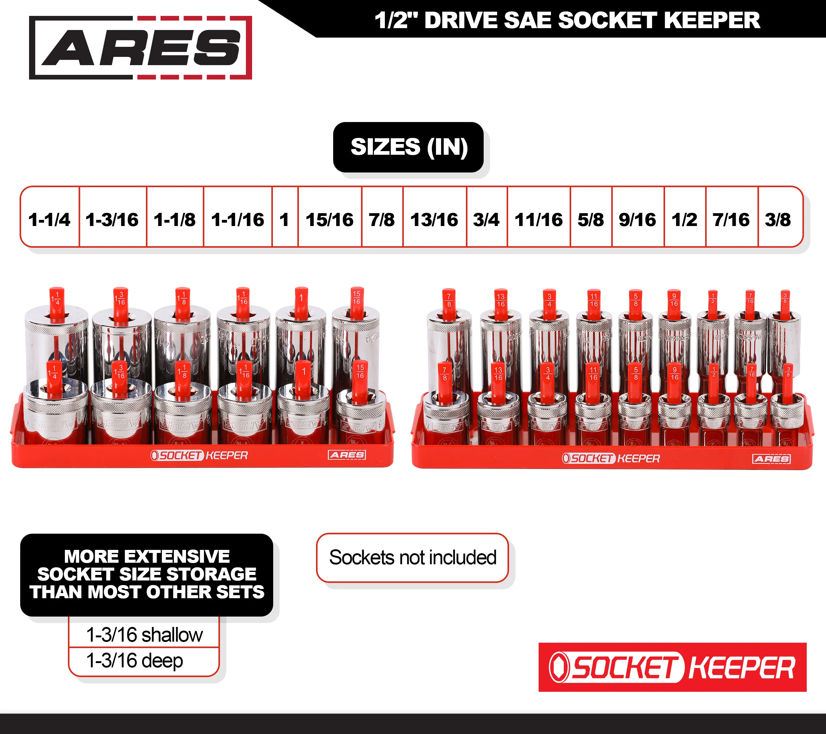 2-Piece 1/2-Inch Drive SAE Socket Keeper Socket Organizer Tray - Image 6