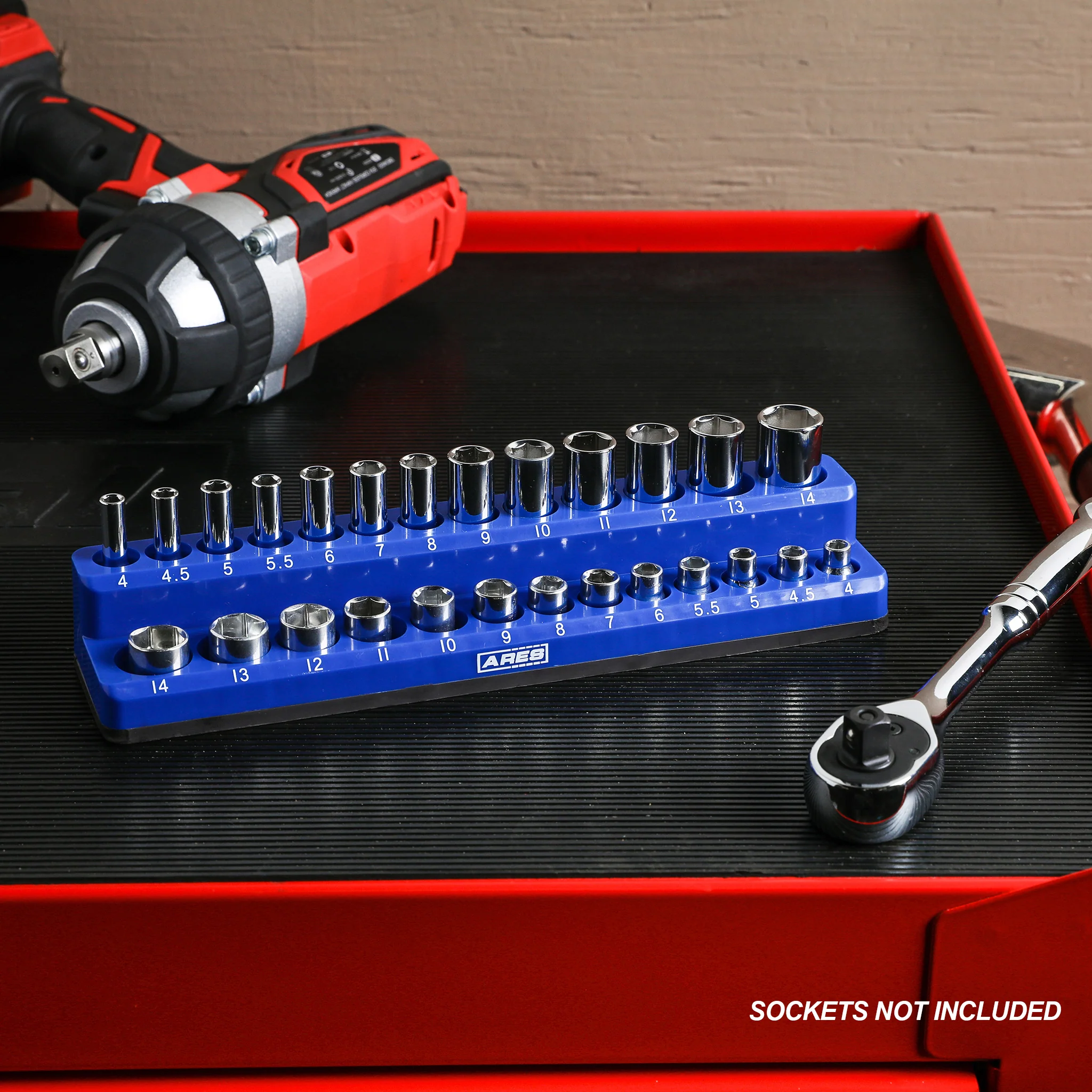 ARES 60006 - 26-Piece 1/4" Blue Metric Magnetic Socket Organizer - Image 6