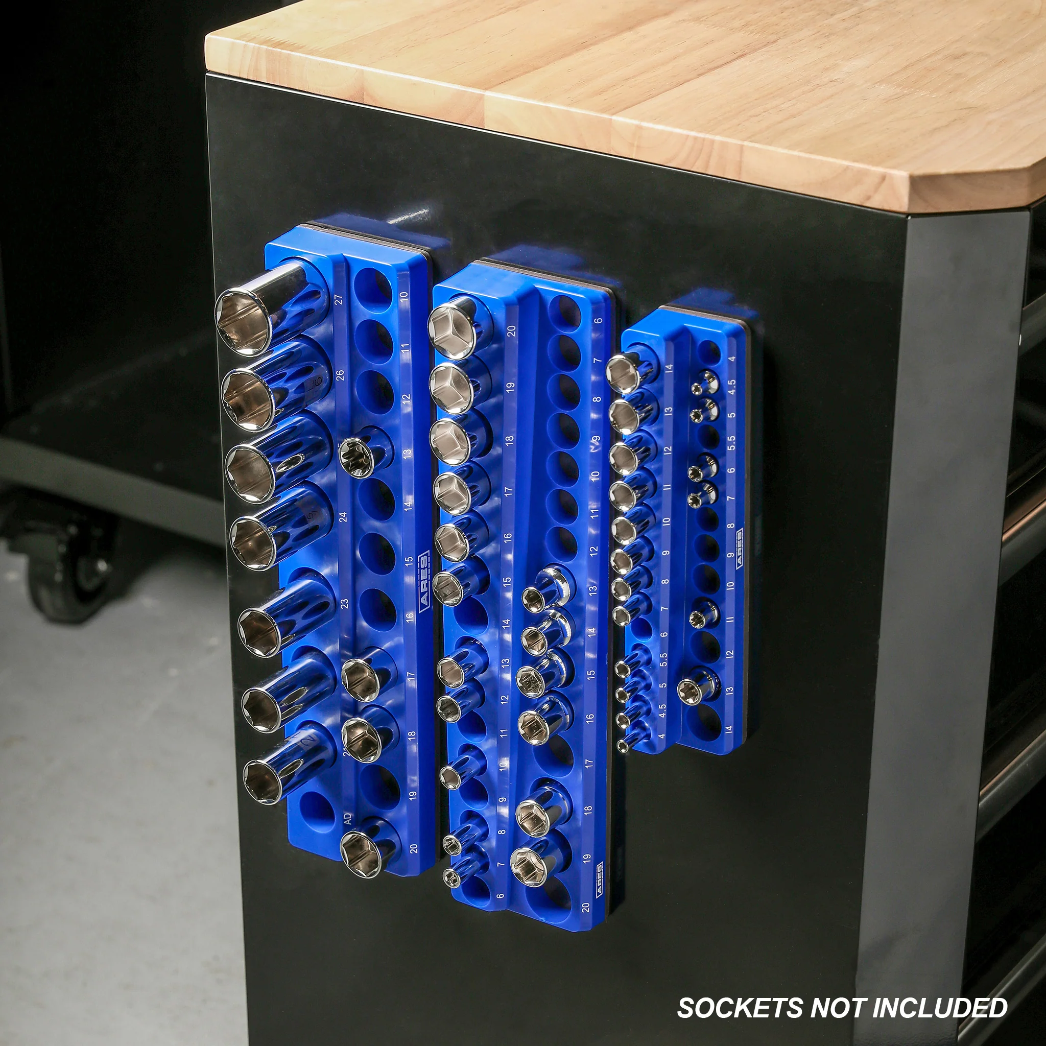 ARES 60006 - 26-Piece 1/4" Blue Metric Magnetic Socket Organizer - Image 7