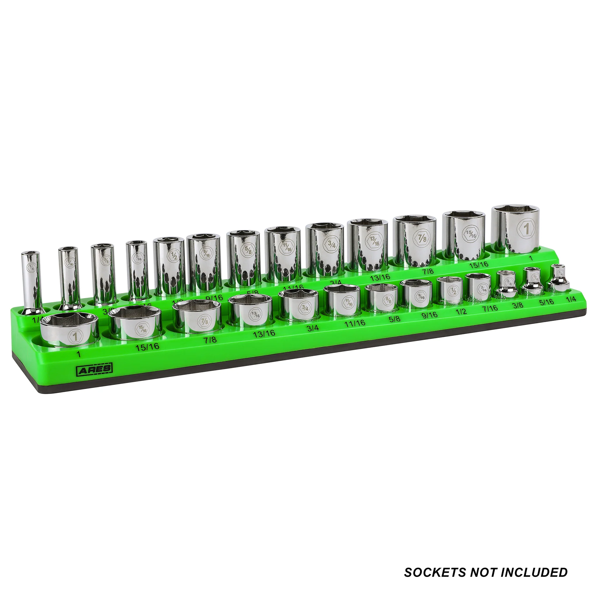 ARES 60007 - 26-Piece 3/8" Green SAE Magnetic Socket Organizer - Image 3