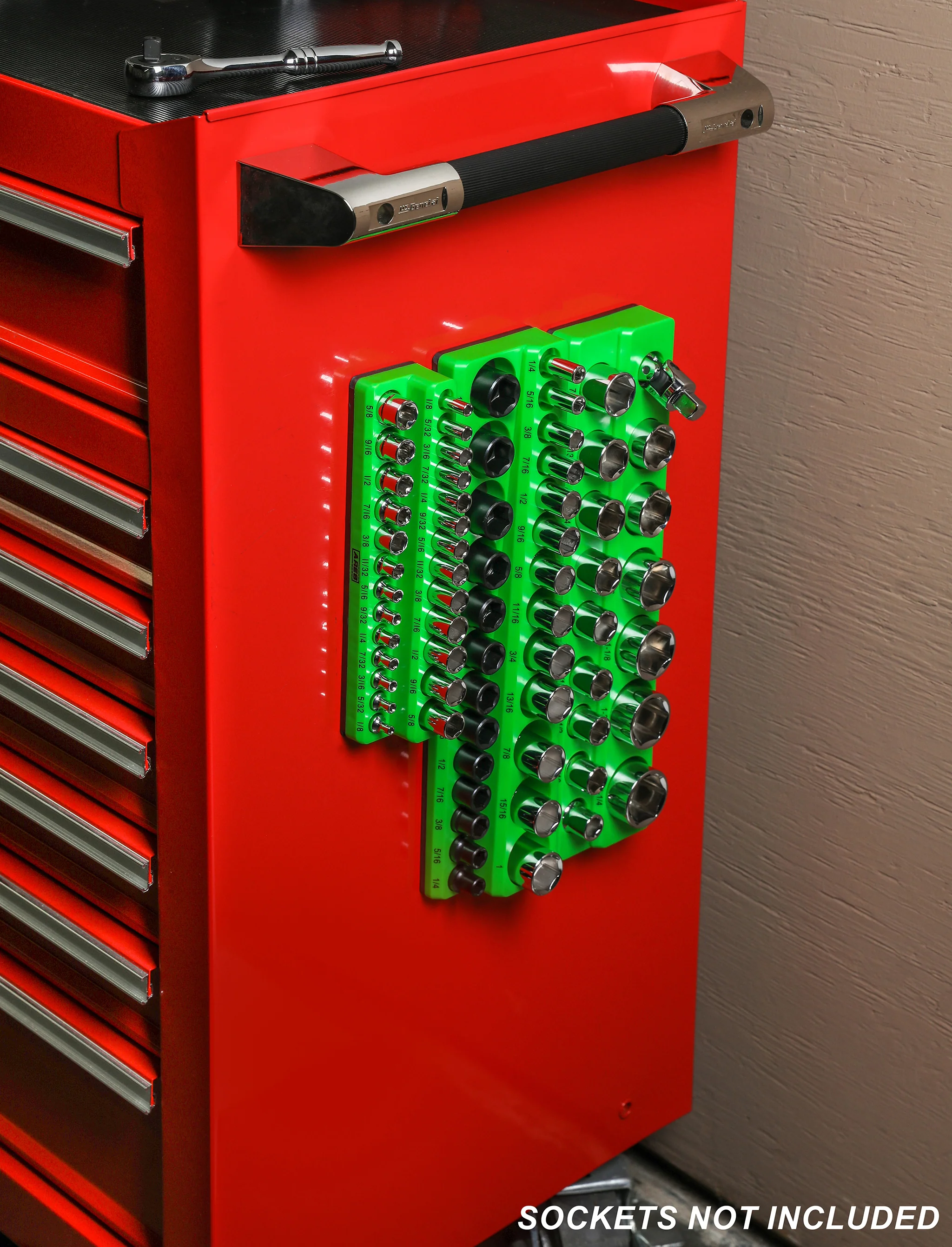 ARES 60007 - 26-Piece 3/8" Green SAE Magnetic Socket Organizer - Image 8