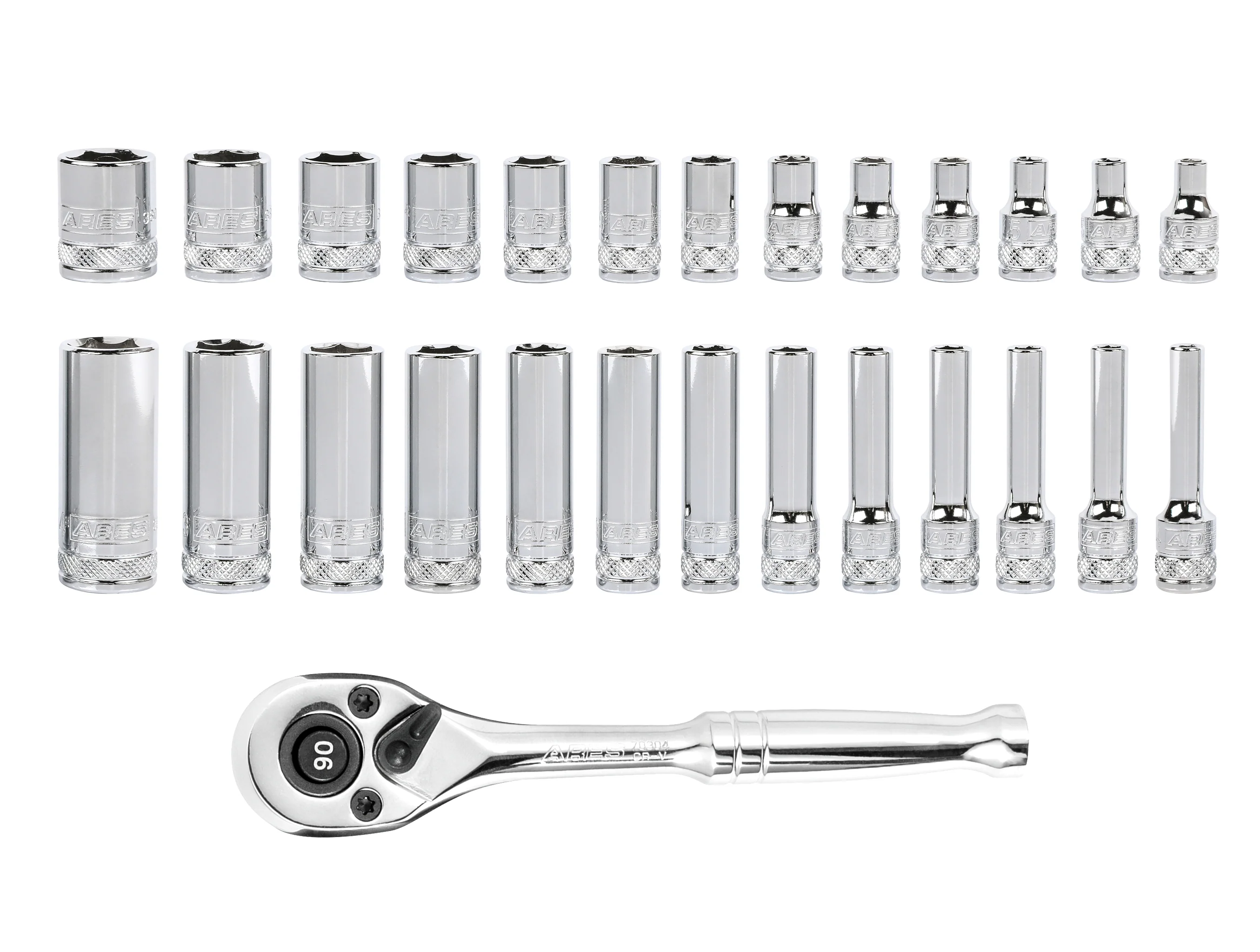ARES 47003 - 28-Piece 1/4-inch Drive Metric Socket and 90-Tooth Ratchet Set with Magnetic Organizer - Image 3