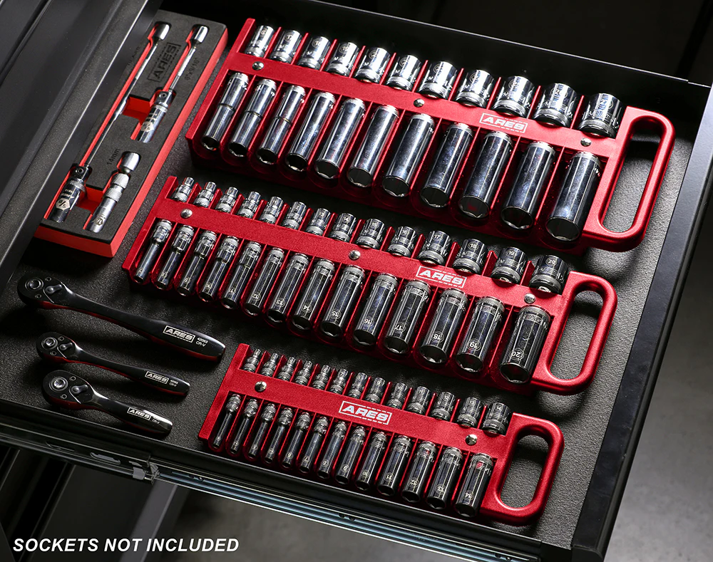 ARES 60155 - 28-Piece 3/8-Inch Drive Red Magnetic Socket Holder - Image 3