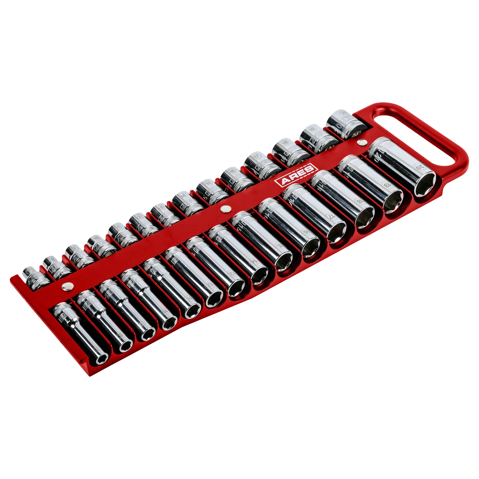 ARES 60155 - 28-Piece 3/8-Inch Drive Red Magnetic Socket Holder - Image 4
