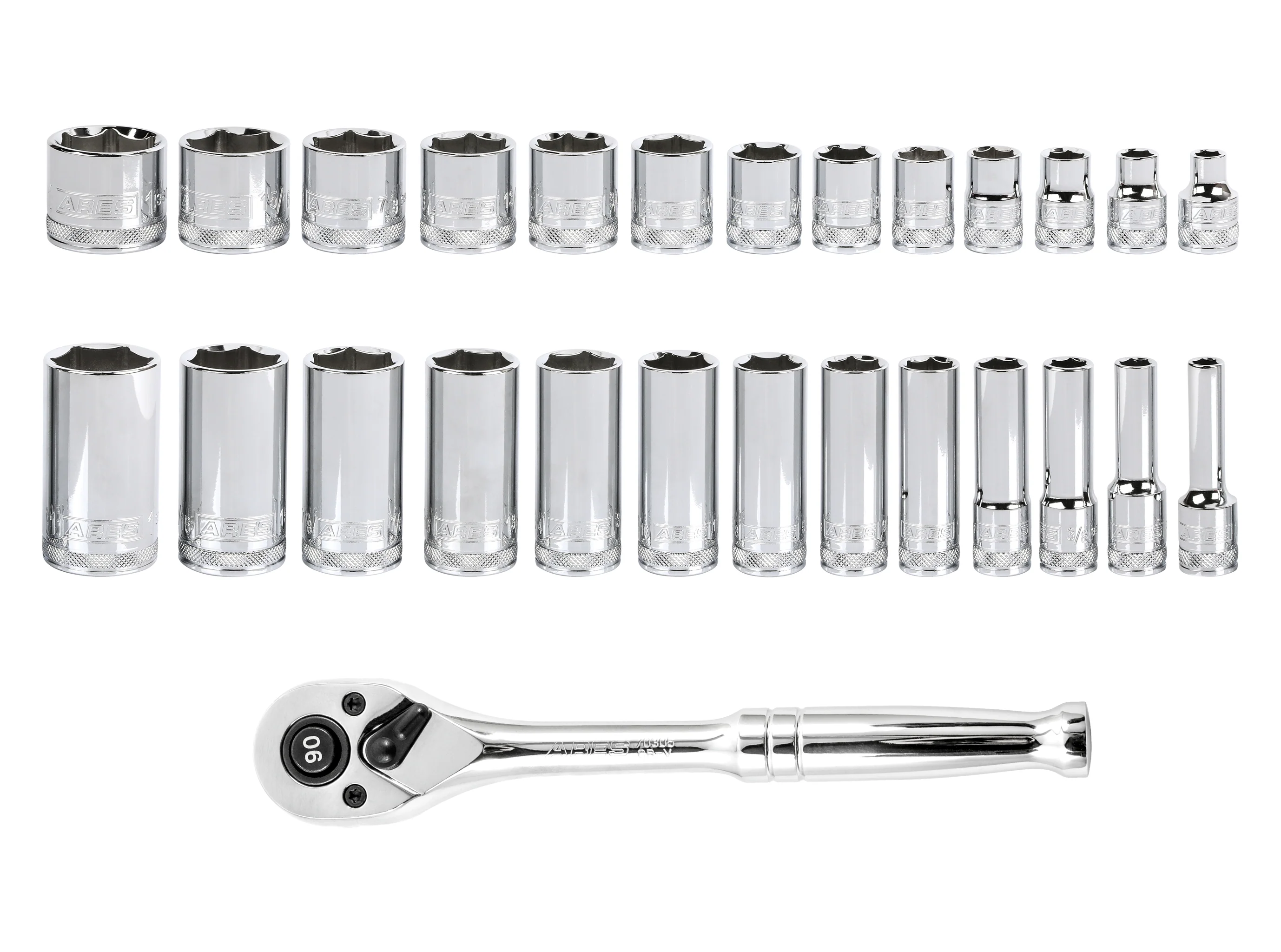 ARES 47007 - 28-Piece 3/8-inch Drive SAE Socket and 90-Tooth Ratchet Set with Magnetic Organizer - Image 3