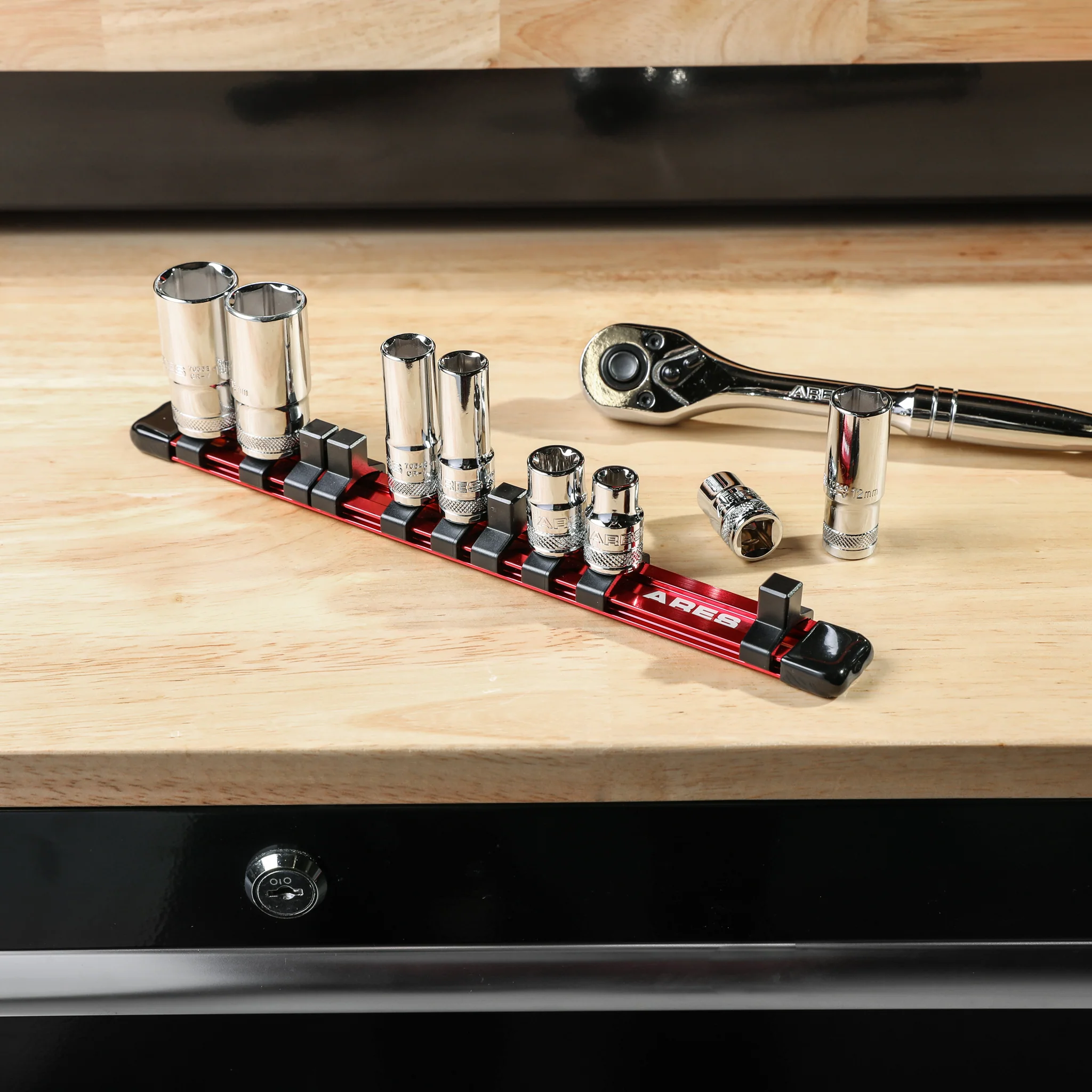 ARES 70135 - 3/8" Drive Red 9.84" Aluminum Socket Rail - Image 5