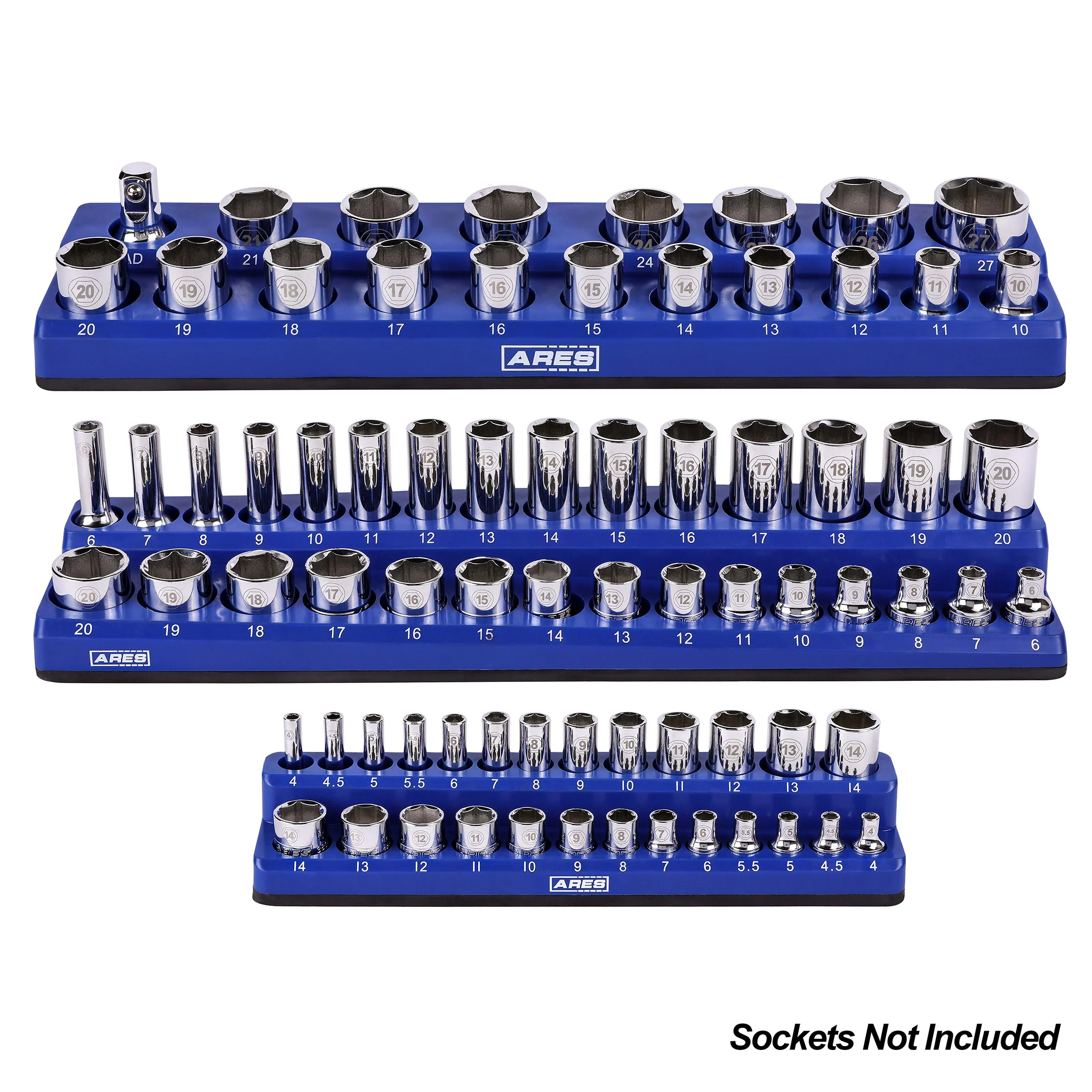 ARES 60036 - 3-Pack Blue Metric Magnetic Socket Organizer Set - Image 4