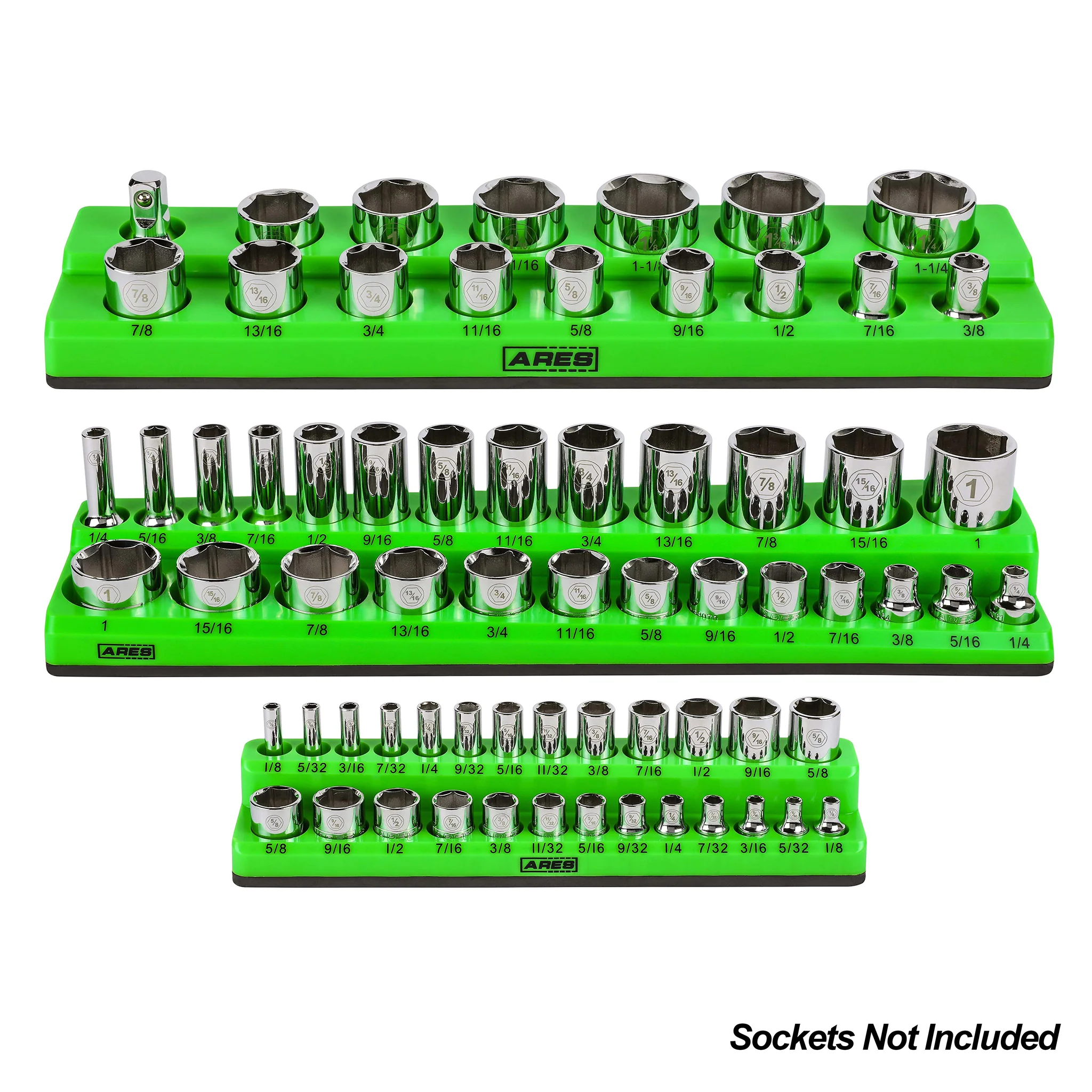 ARES 60037 - 3-Pack Green SAE Magnetic Socket Organizer Set - Image 3