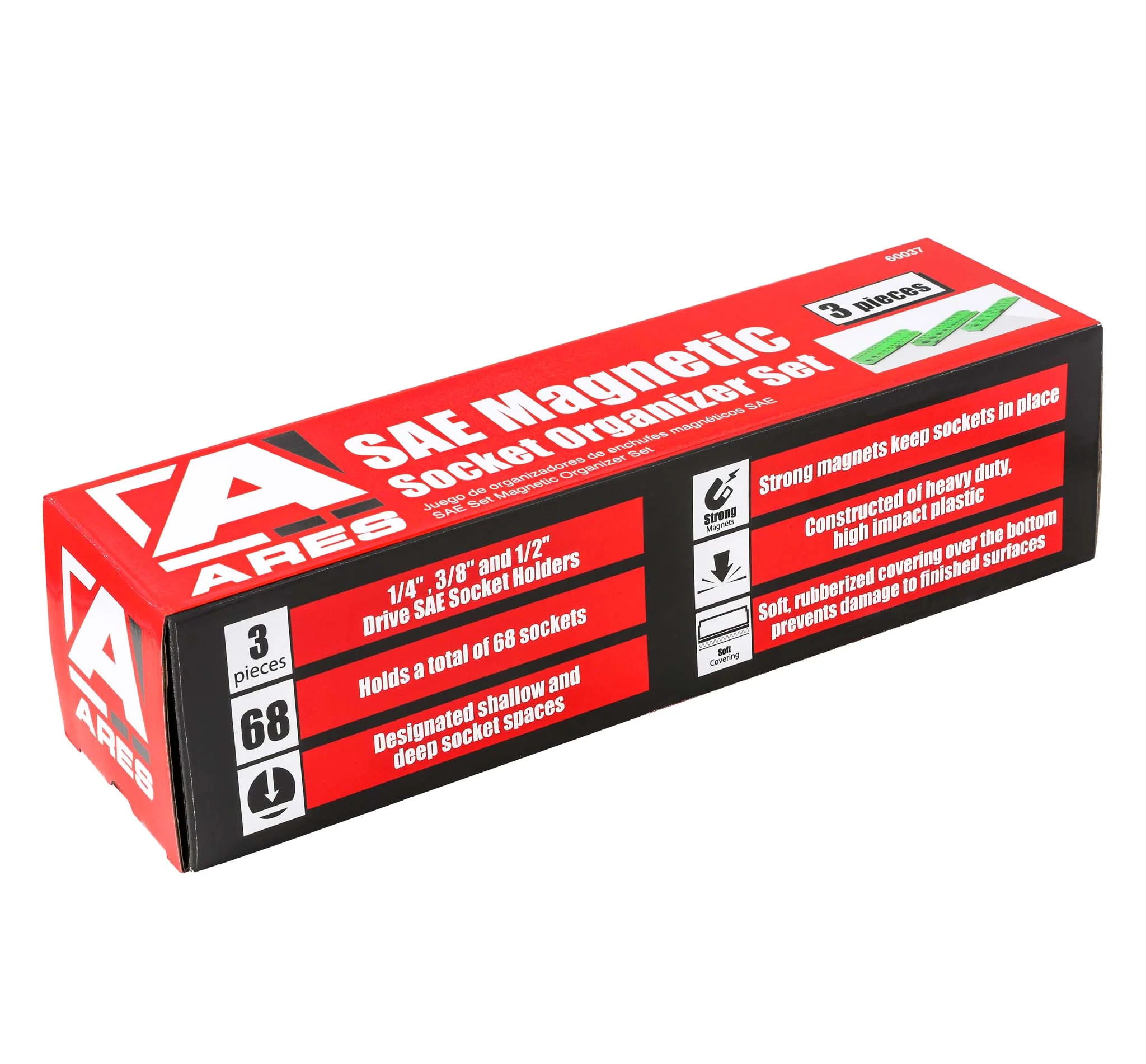 ARES 60037 - 3-Pack Green SAE Magnetic Socket Organizer Set - Image 4