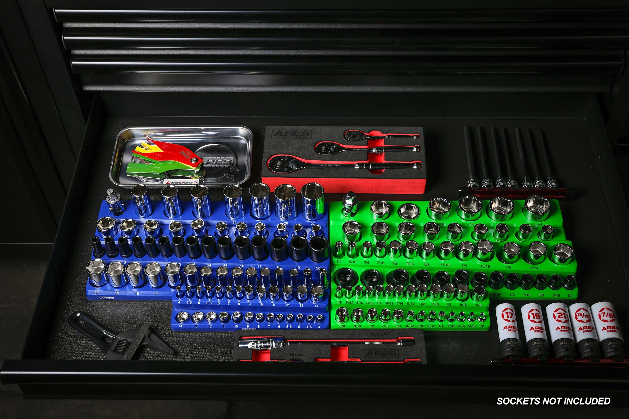 ARES 60037 - 3-Pack Green SAE Magnetic Socket Organizer Set - Image 6
