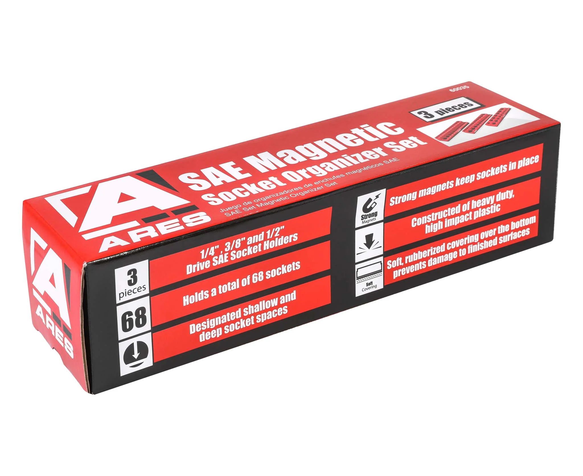 ARES 60035 - 3-Pack Red SAE Magnetic Socket Organizer Set - Image 3