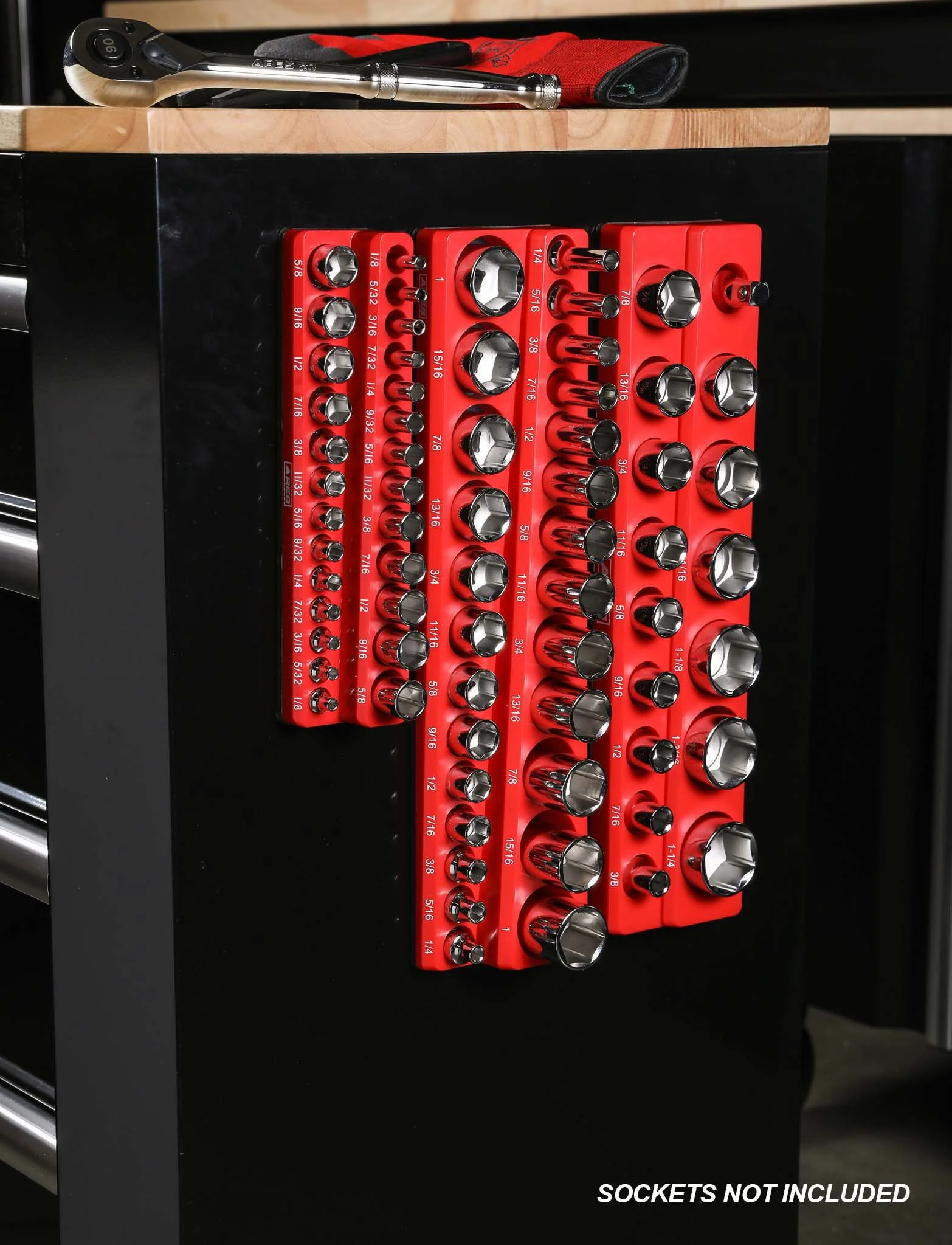 ARES 60035 - 3-Pack Red SAE Magnetic Socket Organizer Set - Image 4