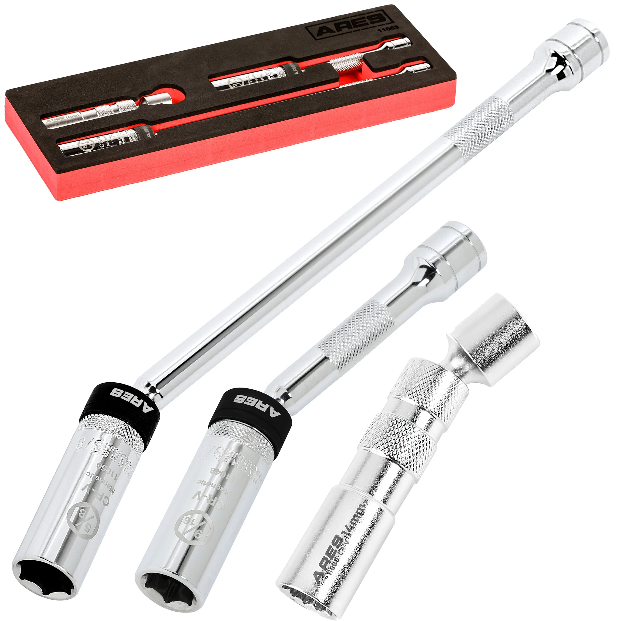 ARES 11053 - 3-Piece 3/8-Inch Drive Magnetic Swivel Spark Plug Socket Set with Thin Wall and Extensions - Image 10