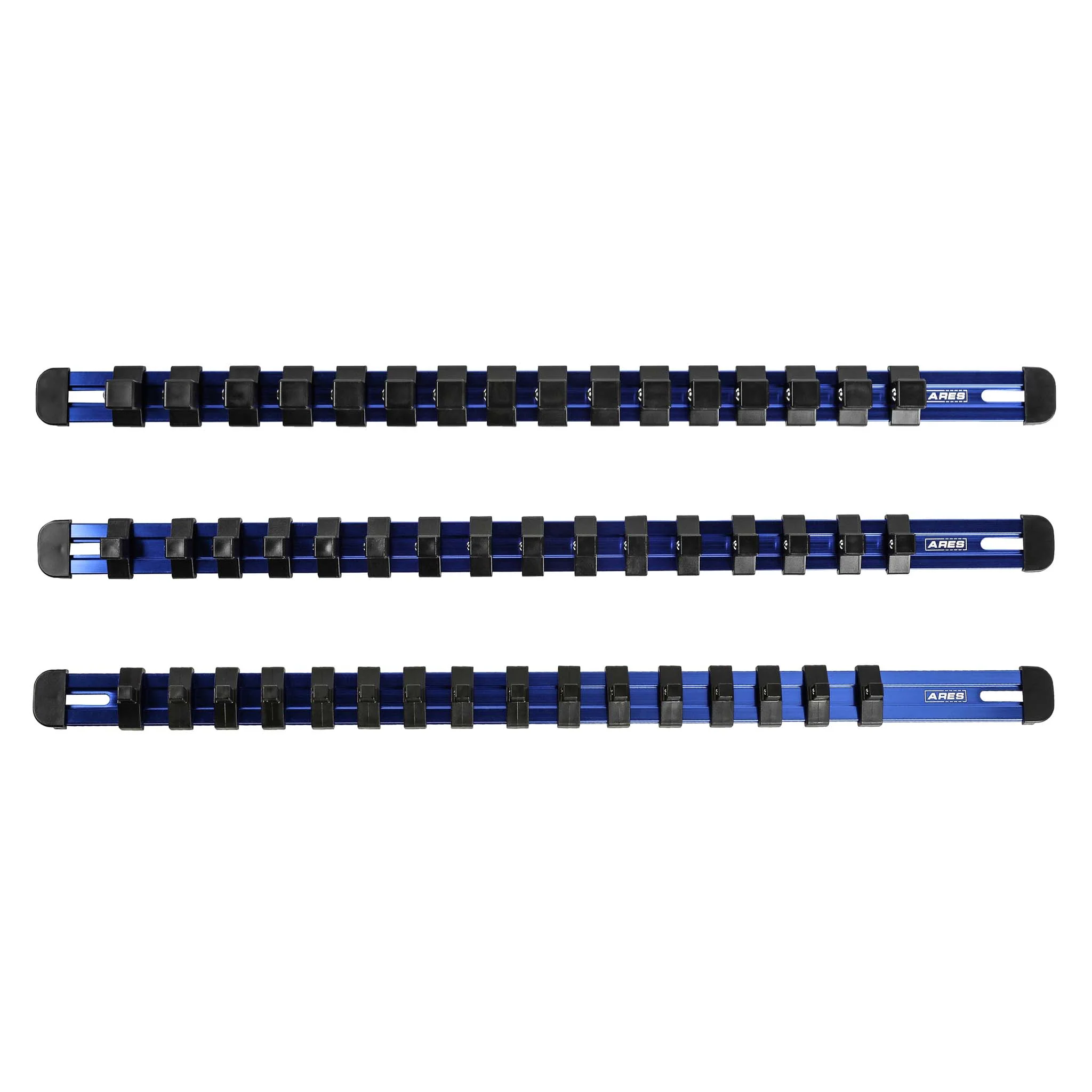ARES 60125 - 3-Piece Blue 17-Inch Aluminum Socket Rail Set with Locking End Caps - Image 4