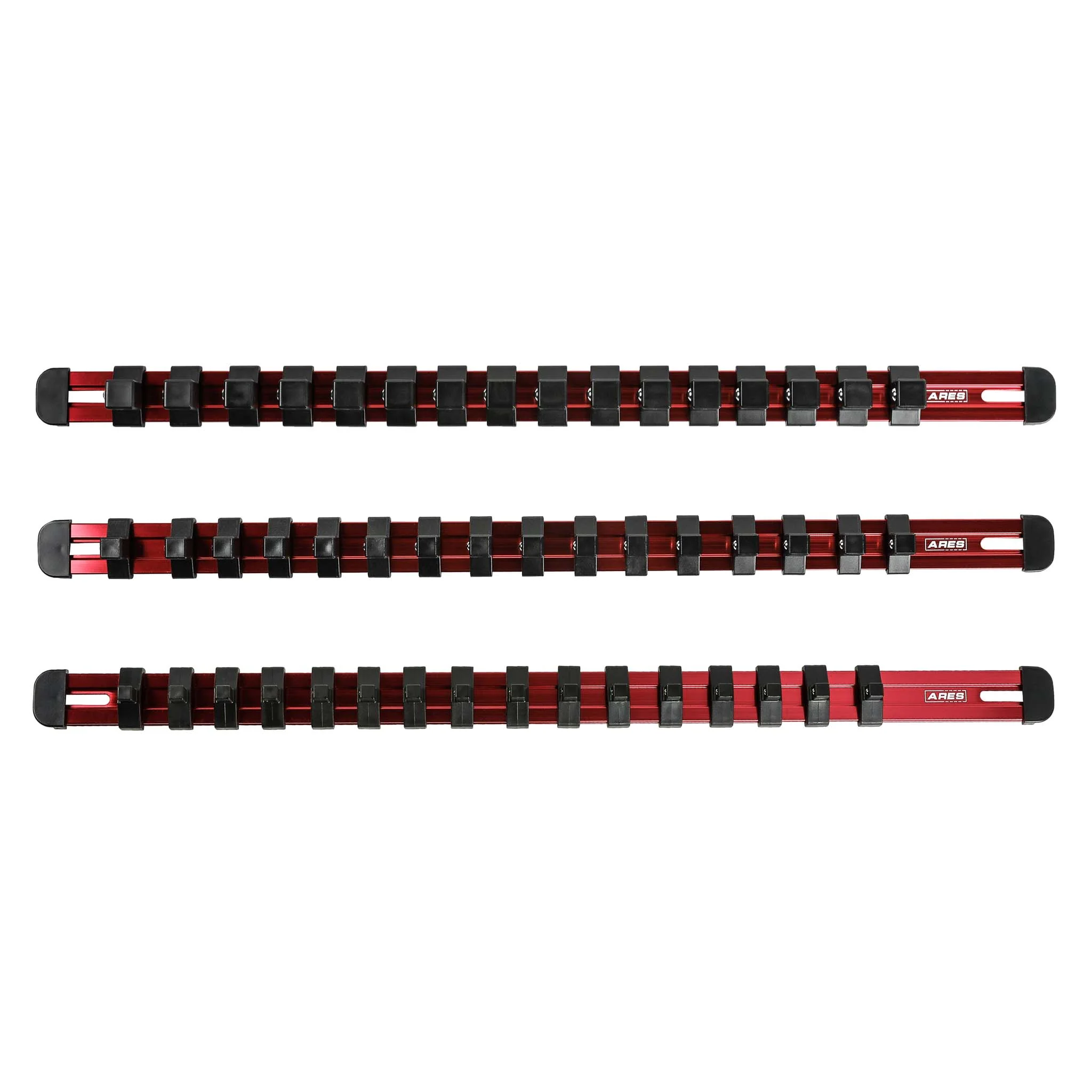 ARES 60124 - 3-Piece Red 17-Inch Aluminum Socket Rail Set with Locking End Caps - Image 4