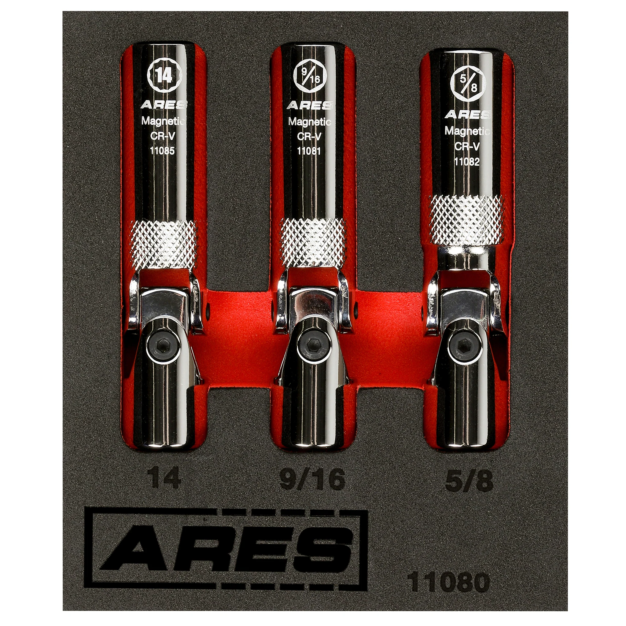 ARES 11080 - 3-Piece Spring Loaded Universal Joint Magnetic Spark Plug Socket Set