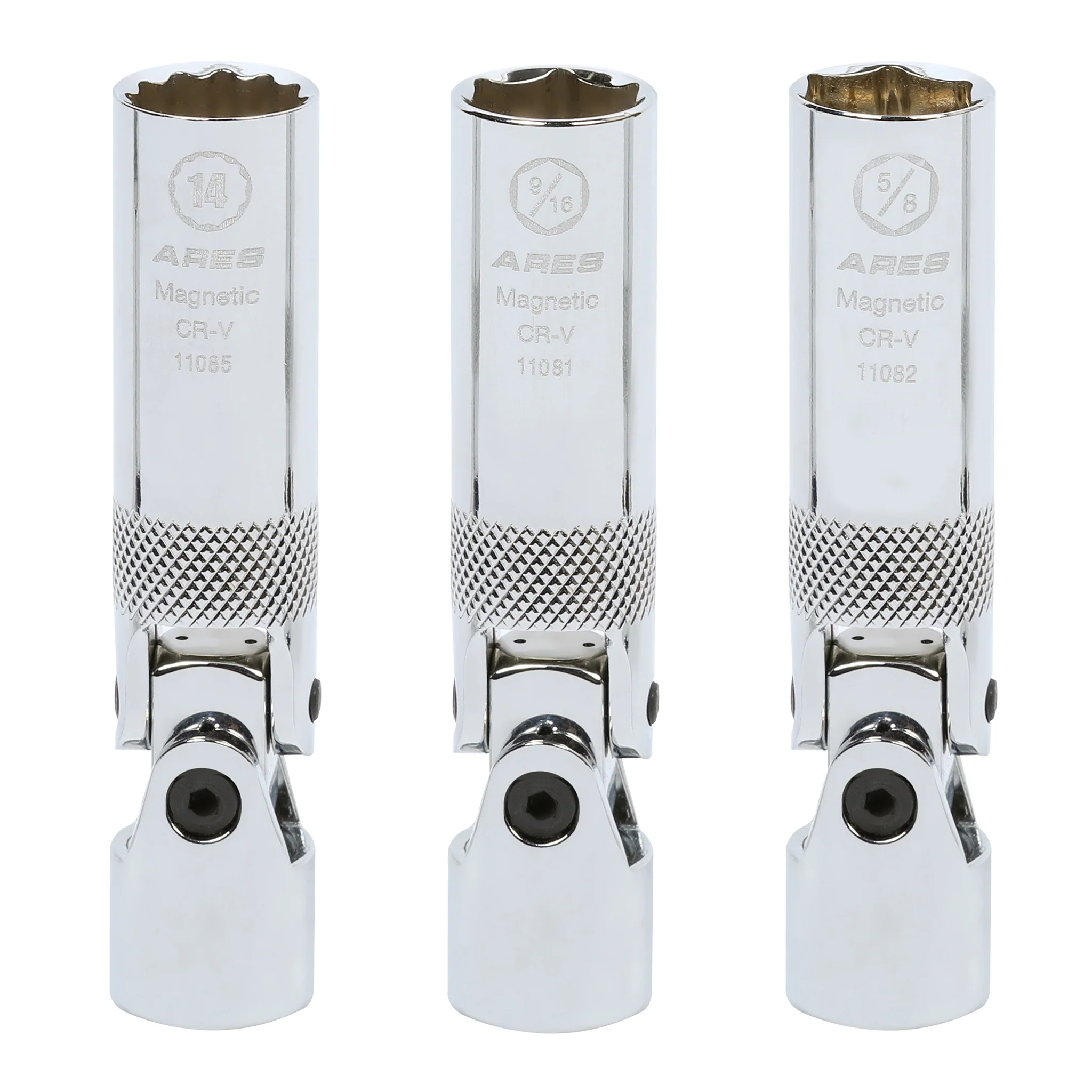 ARES 11080 - 3-Piece Spring Loaded Universal Joint Magnetic Spark Plug Socket Set - Image 3