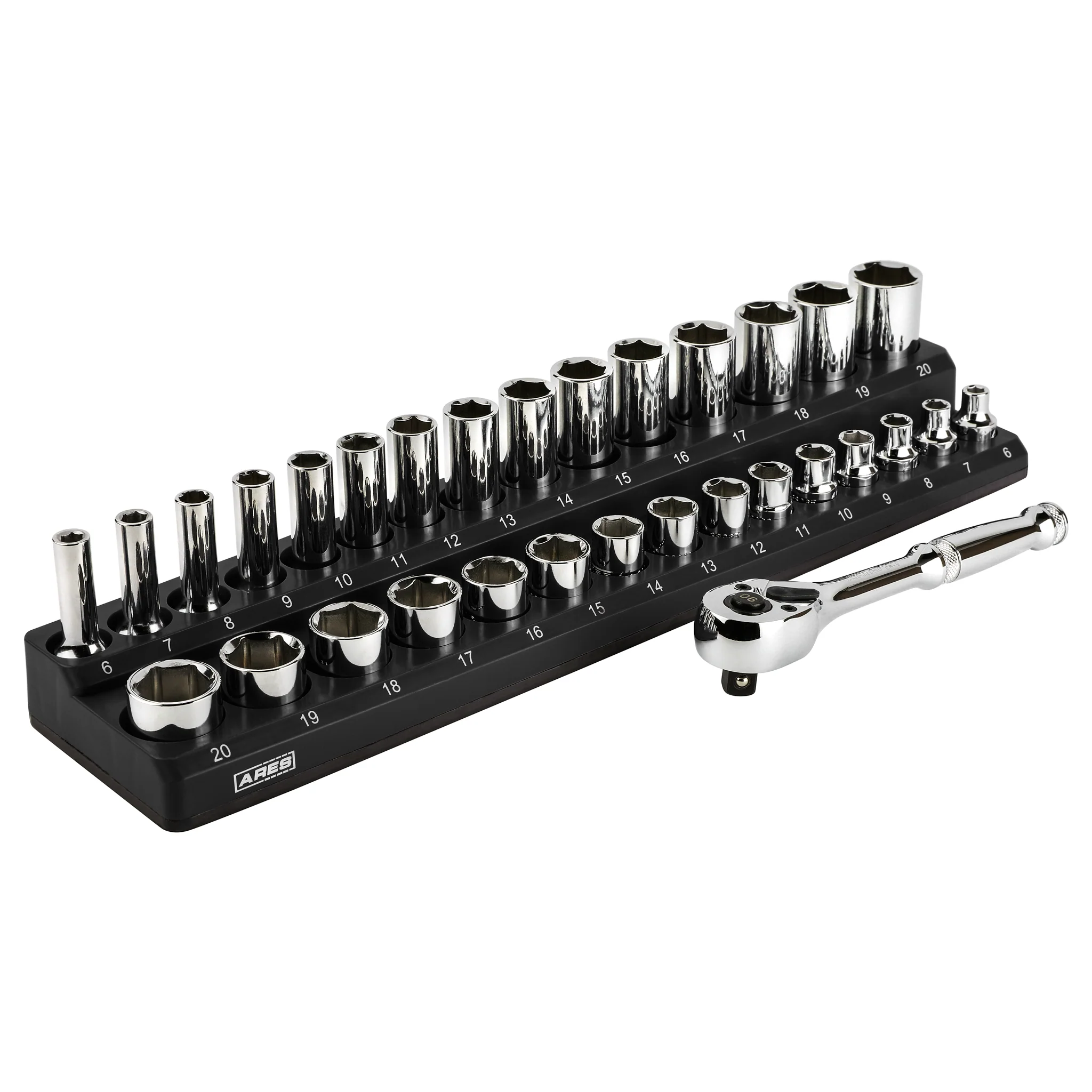 ARES 47004 - 32-Piece 3/8-inch Drive Metric Socket and 90-Tooth Ratchet Set with Magnetic Organizer - Image 6
