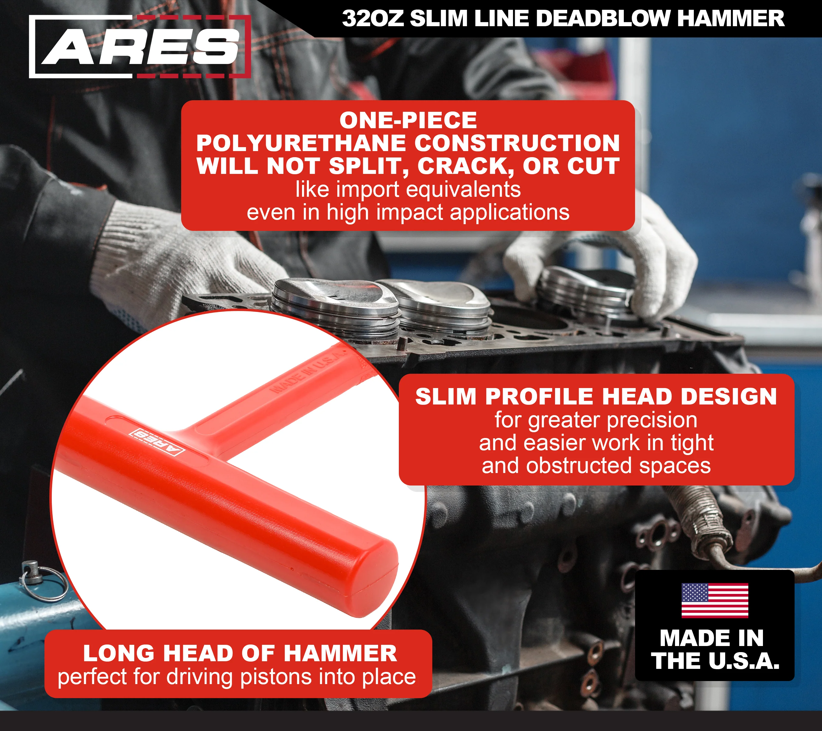 ARES 23052 - 32oz Slim Line Deadblow Hammer - Image 3
