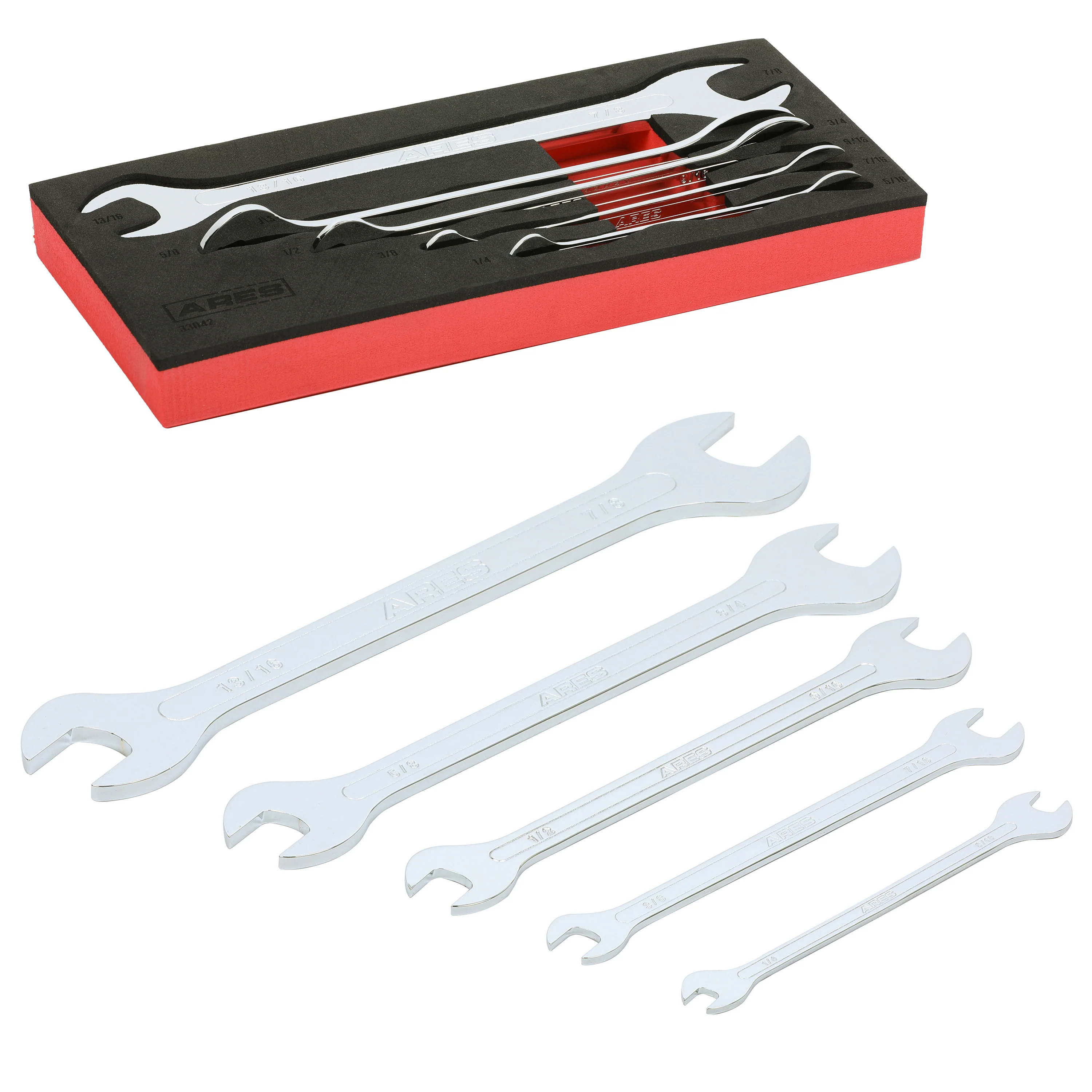 ARES 33042 - 5-Piece SAE Ultra-Thin Profile Double Open-End Wrench Set