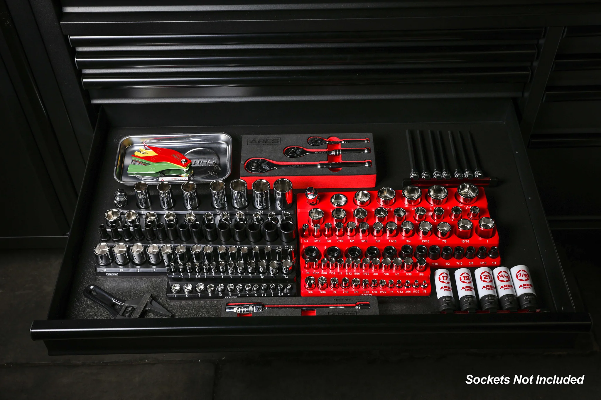 ARES 60057 - 6-Piece Black and Red Metric and SAE Magnetic Socket Organizer Set - Image 3