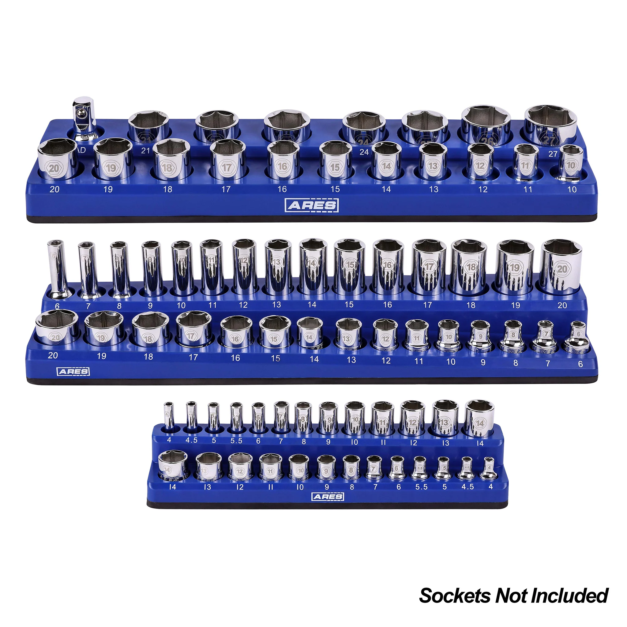 ARES 60058 - 6-Piece Blue and Red Metric and SAE Magnetic Socket Organizer Set - Image 4