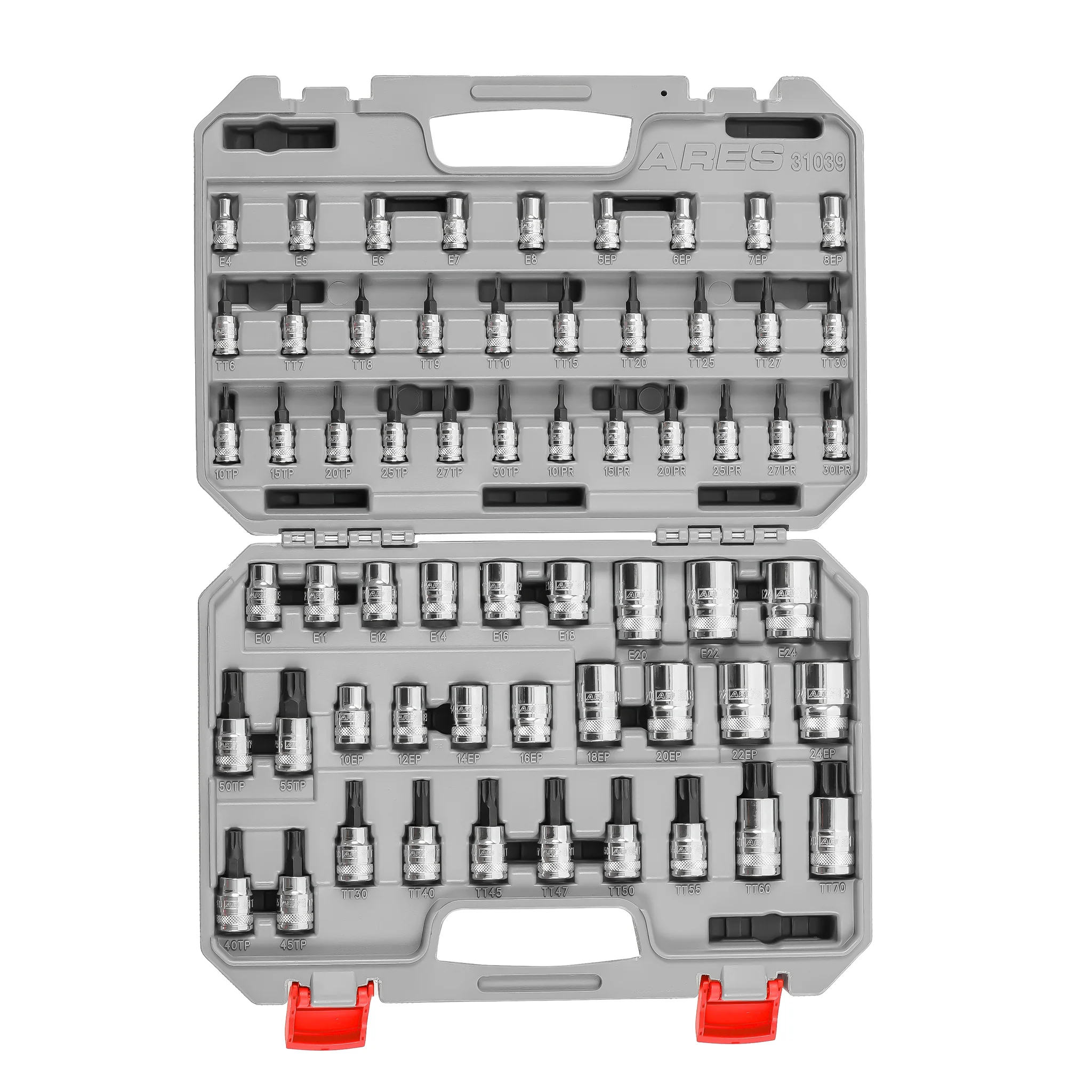 ARES 31039 - 60-Piece Master Specialty Torx and External Torx Socket Set